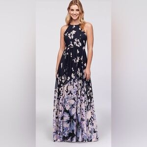 Betsy & Adam Midnight Blue and Lilac Floral Maxi Dress
